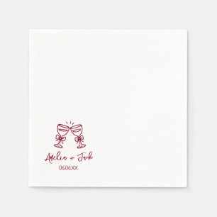 Hand Drawn couple  champagne Glass Wedding Napkins