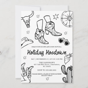 hand drawn Cowboy Boots Holiday Celebration, Invitation