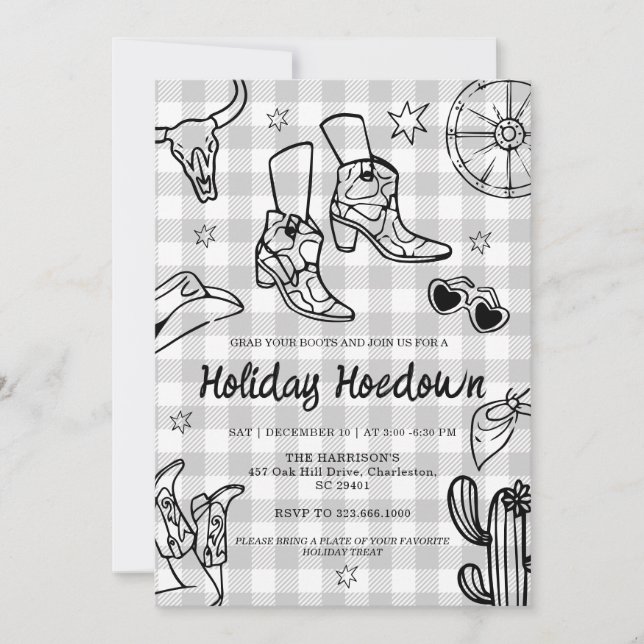 hand drawn Cowboy Boots Holiday Celebration, Invitation (Front)