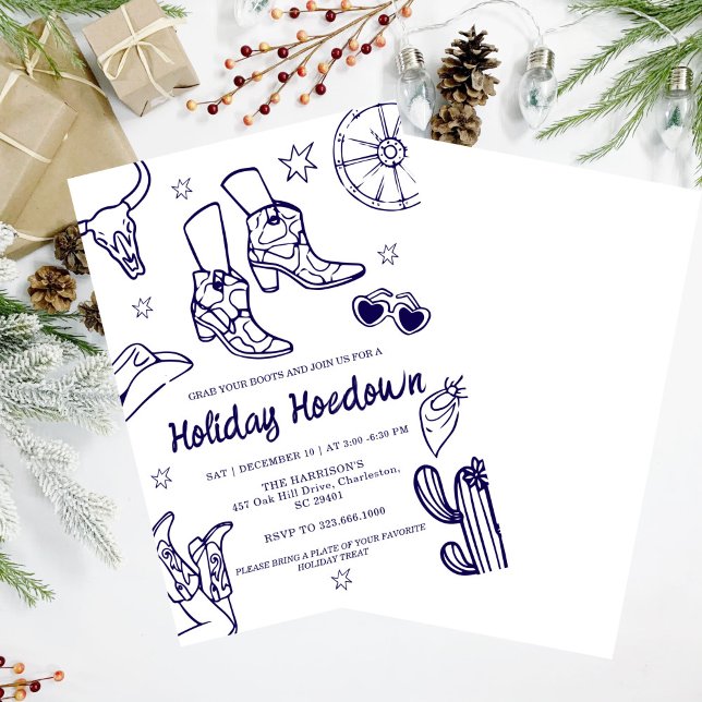 hand drawn Cowboy Boots Holiday Celebration, Invitation (Creator Uploaded)