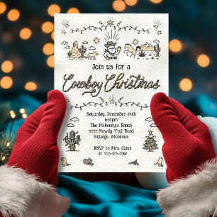 Hand drawn Cowboy Christmas Party Invitation