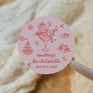 Hand Drawn Cowgirl Bachelorette Weekend Classic Round Sticker