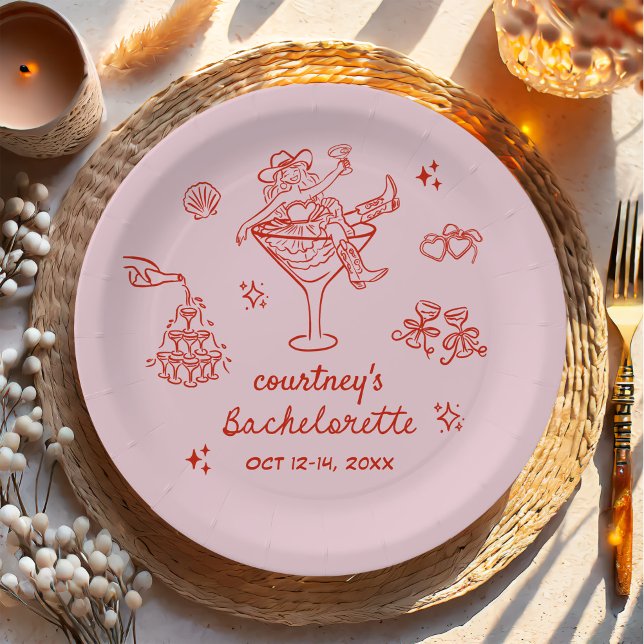 Hand Drawn Cowgirl Bachelorette Weekend Paper Plate (Creator Uploaded)