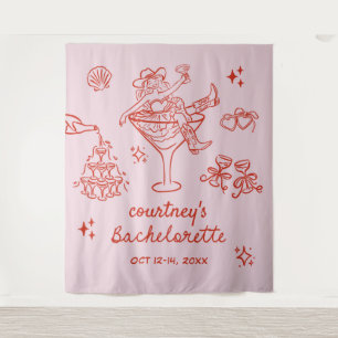 Hand Drawn Cowgirl Bachelorette Weekend Tapestry