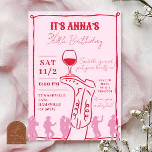 Hand Drawn Cowgirl Boots Birthday Invitation