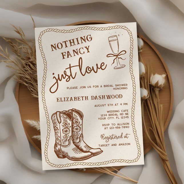Hand Drawn Cowgirl Boots Just Love Bridal Shower Invitation (Creator Uploaded)