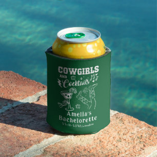 Hand Drawn Cowgirl Western Cocktails Wedding  Can Cooler