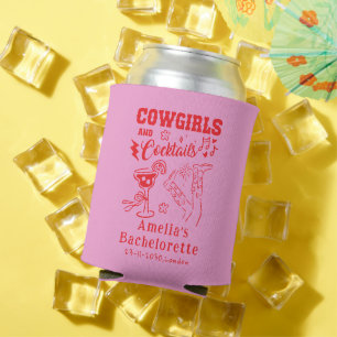 Hand Drawn Cowgirl Western Cocktails Wedding Can Cooler