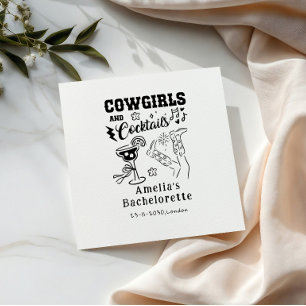 Hand Drawn Cowgirl Western Cocktails Wedding  Napkin