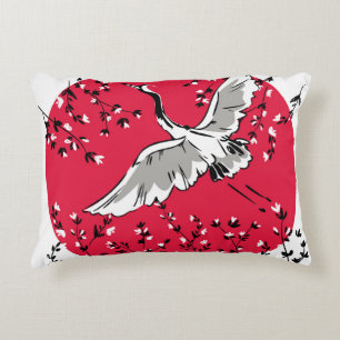 Hand drawn Crane bird, Graphic illustration bird a Decorative Cushion