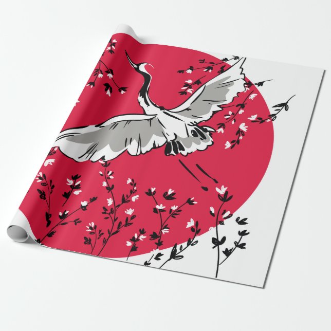 Hand drawn Crane bird, Graphic illustration bird a Wrapping Paper (Unrolled)