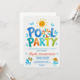 Hand Drawn Crayon Pool Party Invitation