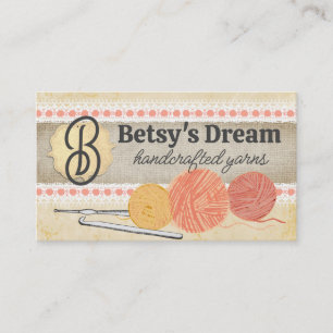 Hand drawn crayon yarn crochet hooks shabby chic business card
