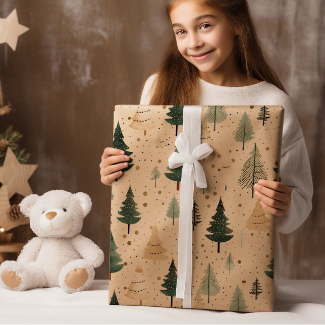Hand Drawn Cream Kraft Rustic  Pine Tree Wrapping Paper (Creator Uploaded)
