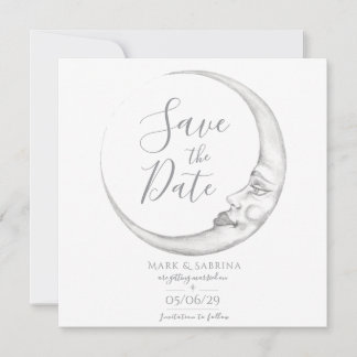 Hand Drawn Crescent Moon Save the Date Card