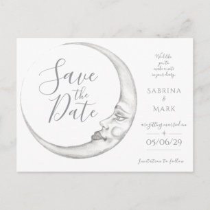 Hand Drawn Crescent Moon Save the Date Postcard