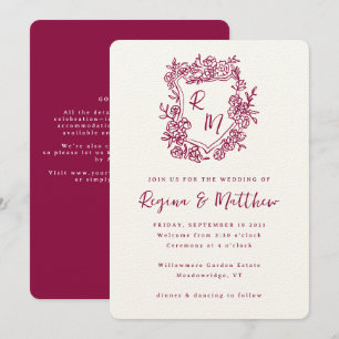 Hand Drawn Crest Monogram All-in-one Wedding Invitation