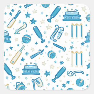 Hand Drawn Cricket Doodle Seamless Pattern Fun Spo Square Sticker