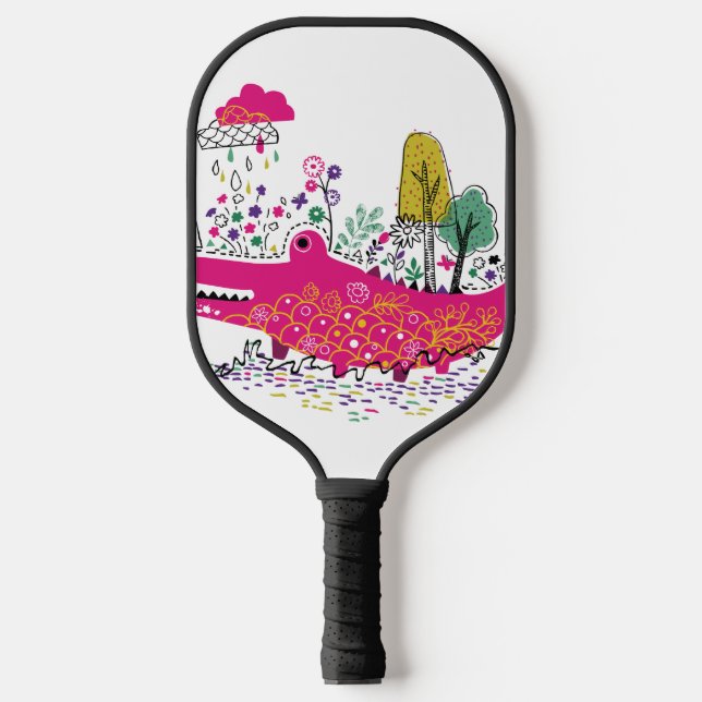 Hand Drawn Crocodile Wild Art Pickleball Paddle (Front)