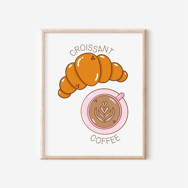 Hand-Drawn Croissant & Coffee Kitchen Art Poster (Creator Uploaded)