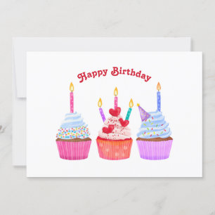 Hand drawn cupcakes candlelights birthday holiday card