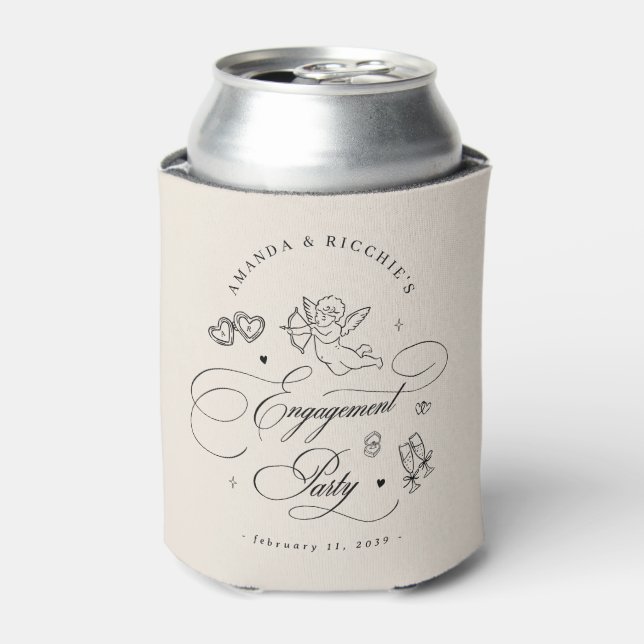 Hand Drawn Cupid Cherub Engagement Party Favour Can Cooler (Can Front)