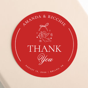 Hand Drawn Cupid Cherub Red Wedding Thank You Classic Round Sticker
