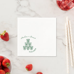 hand drawn Custom Champagne Tower Cocktail Wedding Napkin