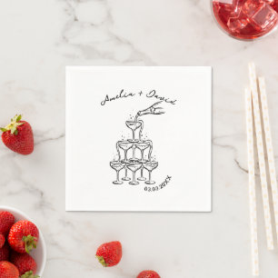 hand drawn Custom Champagne Tower Cocktail Wedding Napkin
