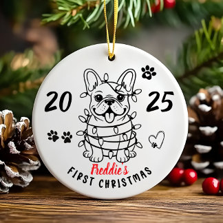 Hand drawn custom French Bulldog Ceramic Ornament