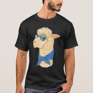 Hand drawn Cute Alpaca with colorful eyeglasses Fo T-Shirt