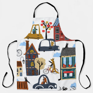 Hand drawn cute cartoon seamless pattern illustrat apron