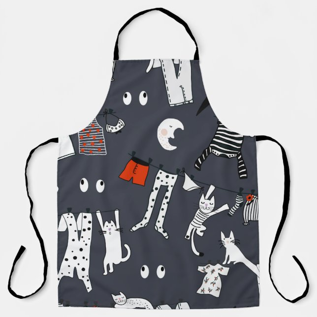 Hand drawn cute cartoon seamless pattern illustrat apron (Front)