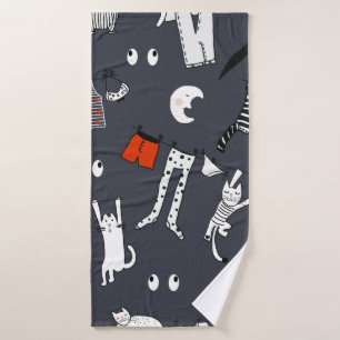 Hand drawn cute cartoon seamless pattern illustrat bath towel