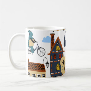 Hand drawn cute cartoon seamless pattern illustrat coffee mug