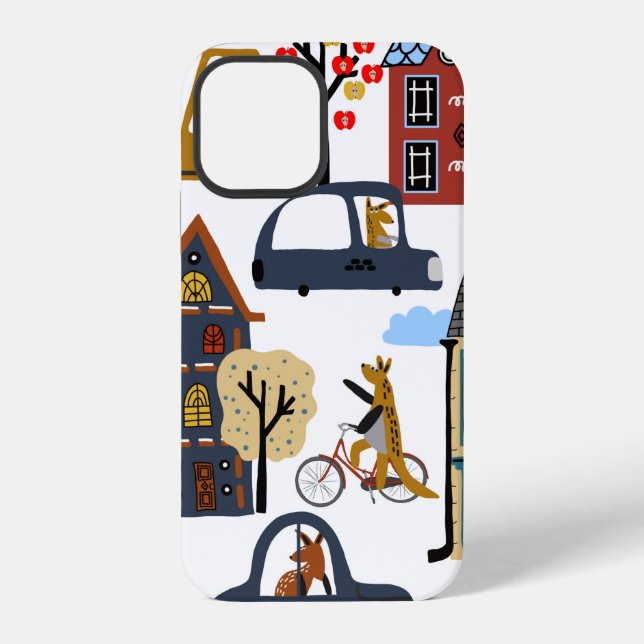 Hand drawn cute cartoon seamless pattern illustrat iPhone case (Back)