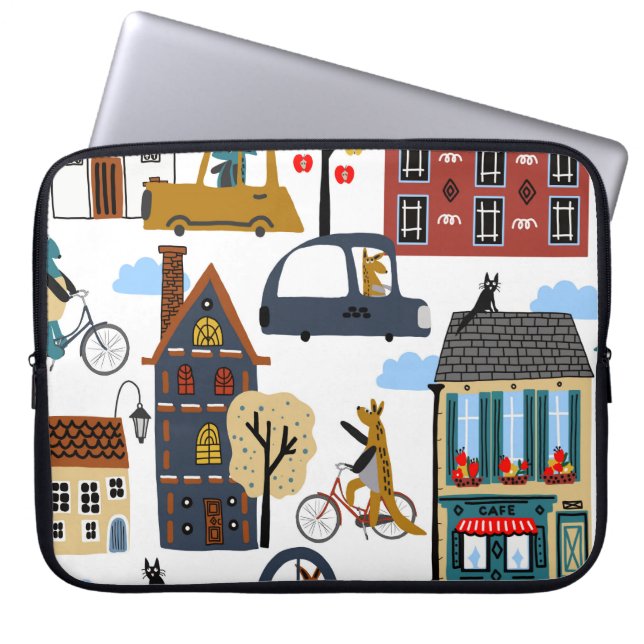 Hand drawn cute cartoon seamless pattern illustrat laptop sleeve (Front)
