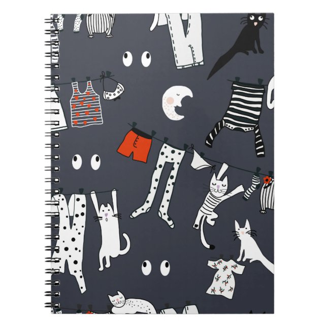 Hand drawn cute cartoon seamless pattern illustrat notebook (Front)