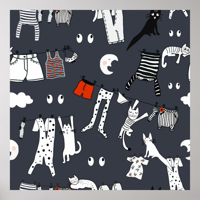 Hand drawn cute cartoon seamless pattern illustrat poster (Front)