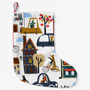 Hand drawn cute cartoon seamless pattern illustrat small christmas stocking