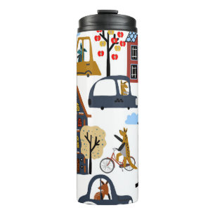 Hand drawn cute cartoon seamless pattern illustrat thermal tumbler