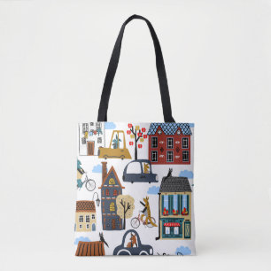 Hand drawn cute cartoon seamless pattern illustrat tote bag