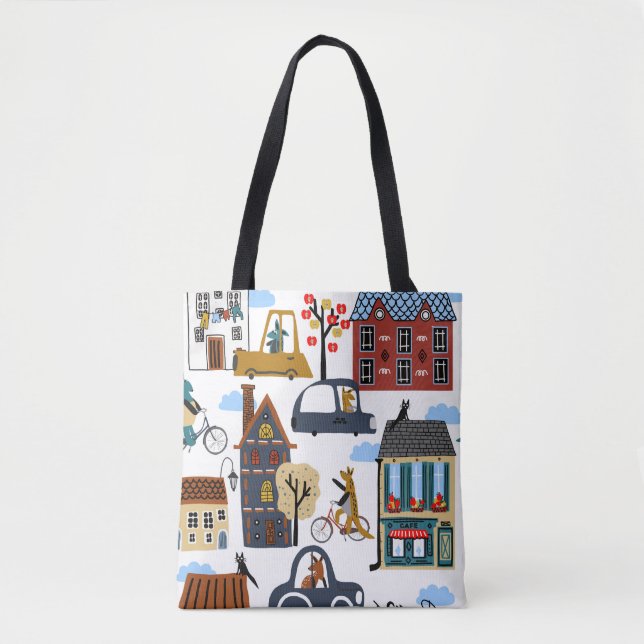 Hand drawn cute cartoon seamless pattern illustrat tote bag (Front)