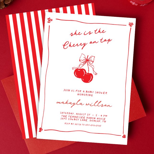 Hand Drawn Cute Cherry On Top Red Baby Shower  Invitation (Creator Uploaded)