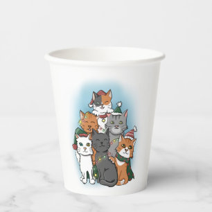 Hand drawn Cute Christmas Cats Paper Cups
