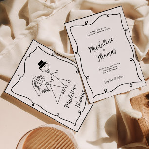 Hand Drawn Cute Couple Script Whimsical Wedding Invitation