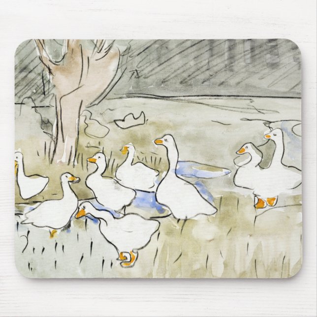Hand Drawn Cute Duck Photos White Duck Clipart Fam Mouse Pad (Front)