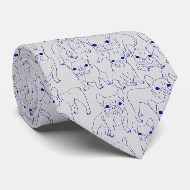 Hand Drawn Cute Frenchies Collage Tie (Rolled)