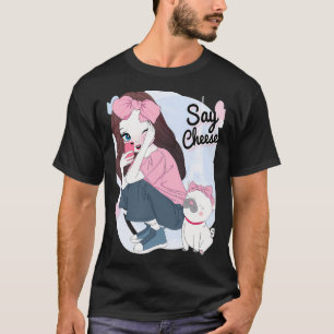 Hand drawn cute girl with pug T-Shirt