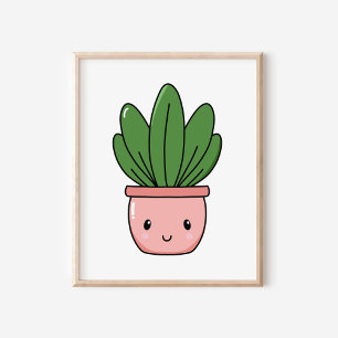 Hand-Drawn Cute Kawaii Potted Plant Art Poster